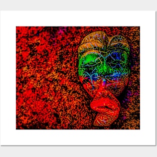 A Bali face mask on dark red background Posters and Art